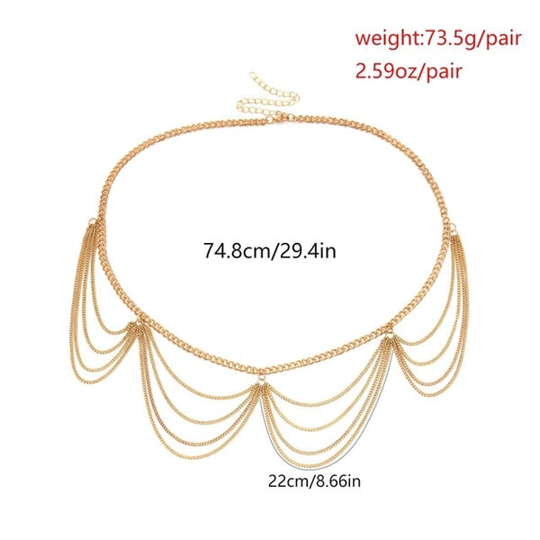 Women Fashion Belt Hip High Waist Gold Narrow Metal Chain Chunky Fringes