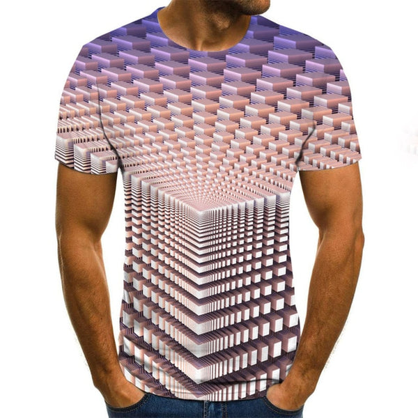 Three-dimensional tunnel graphic T-shirt casual Harajuku tops 3D lattice men's T-shirt summer O-neck shirt plus size streetwear