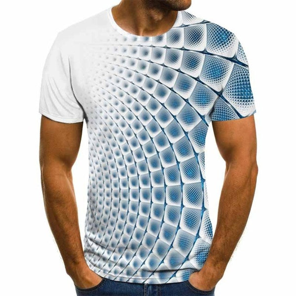 Three-dimensional tunnel graphic T-shirt casual Harajuku tops 3D lattice men's T-shirt summer O-neck shirt plus size streetwear