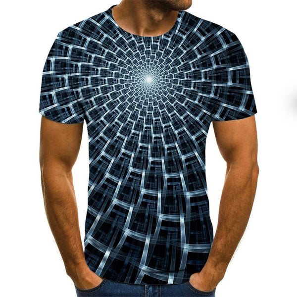 Three-dimensional tunnel graphic T-shirt casual Harajuku tops 3D lattice men's T-shirt summer O-neck shirt plus size streetwear