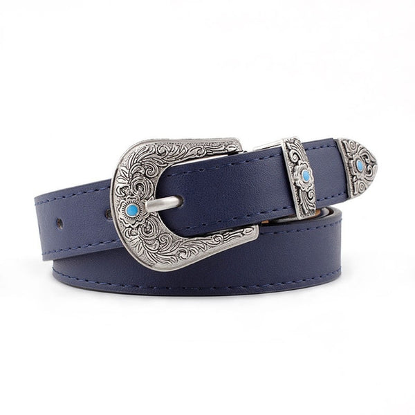 Black Leather Belt Women Metal Heart Buckle Waist Belt Vintage Western Carved Ladies Belt Waistband cinturon mujer