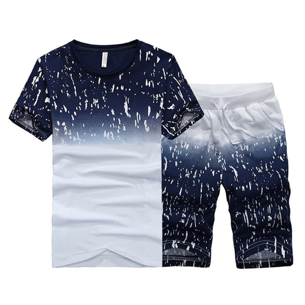 Tracksuit Male 2020 Men Clothing Sportswear Set Fitness Summer Print Men Shorts + T shirt Men's Suit 2 Pieces Sets Plus Size 4XL