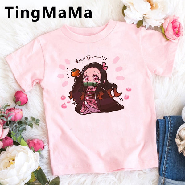 Demon Slayer Kimetsu No Yaiba T Shirt Kids Summer Tops Cartoon T-shirt Funny Anime Demon Blade Girls Tops Cute Children Clothes