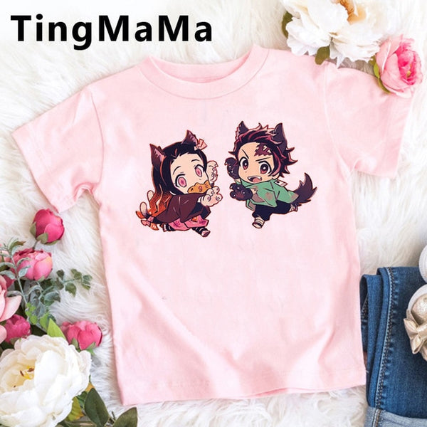 Demon Slayer Kimetsu No Yaiba T Shirt Kids Summer Tops Cartoon T-shirt Funny Anime Demon Blade Girls Tops Cute Children Clothes