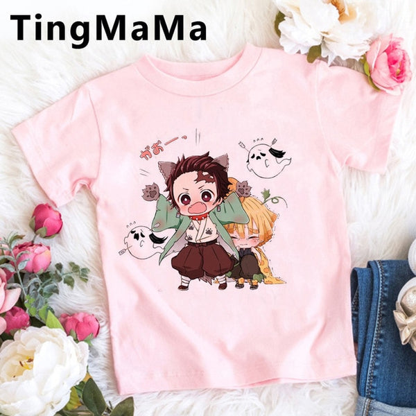 Demon Slayer Kimetsu No Yaiba T Shirt Kids Summer Tops Cartoon T-shirt Funny Anime Demon Blade Girls Tops Cute Children Clothes