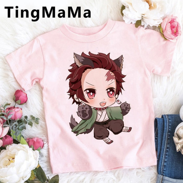 Demon Slayer Kimetsu No Yaiba T Shirt Kids Summer Tops Cartoon T-shirt Funny Anime Demon Blade Girls Tops Cute Children Clothes