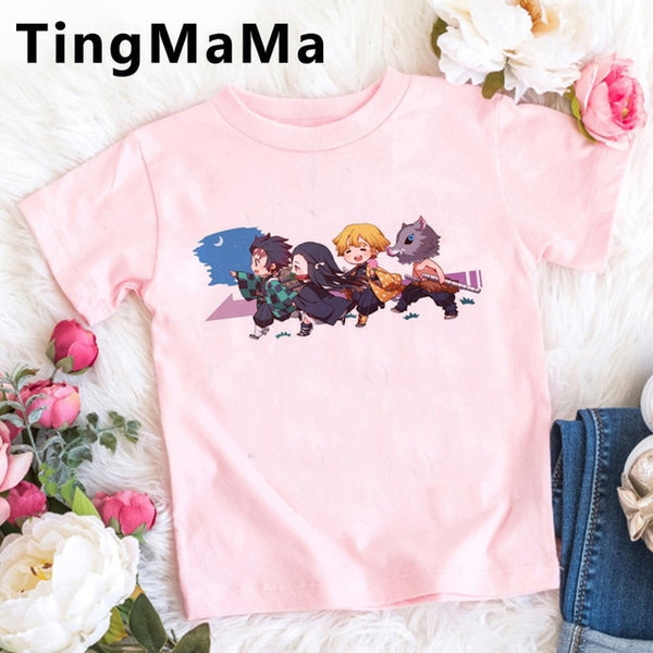 Demon Slayer Kimetsu No Yaiba T Shirt Kids Summer Tops Cartoon T-shirt Funny Anime Demon Blade Girls Tops Cute Children Clothes