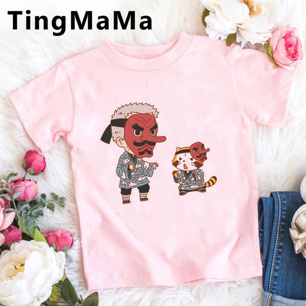 Demon Slayer Kimetsu No Yaiba T Shirt Kids Summer Tops Cartoon T-shirt Funny Anime Demon Blade Girls Tops Cute Children Clothes