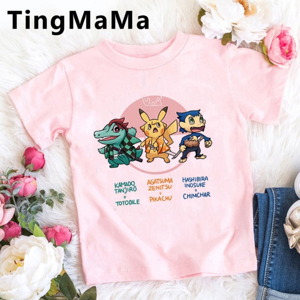 Demon Slayer Kimetsu No Yaiba T Shirt Kids Summer Tops Cartoon T-shirt Funny Anime Demon Blade Girls Tops Cute Children Clothes