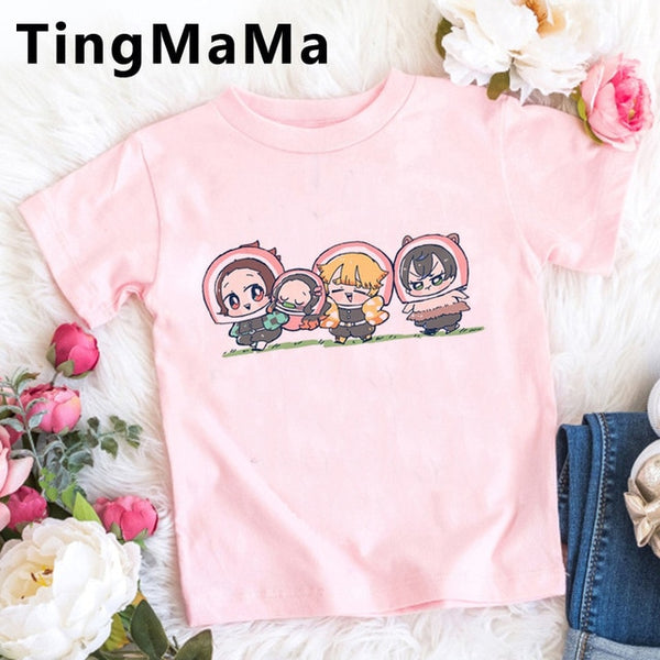 Demon Slayer Kimetsu No Yaiba T Shirt Kids Summer Tops Cartoon T-shirt Funny Anime Demon Blade Girls Tops Cute Children Clothes