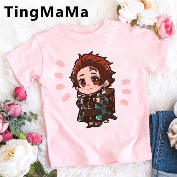 Demon Slayer Kimetsu No Yaiba T Shirt Kids Summer Tops Cartoon T-shirt Funny Anime Demon Blade Girls Tops Cute Children Clothes