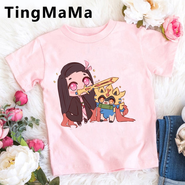 Demon Slayer Kimetsu No Yaiba T Shirt Kids Summer Tops Cartoon T-shirt Funny Anime Demon Blade Girls Tops Cute Children Clothes