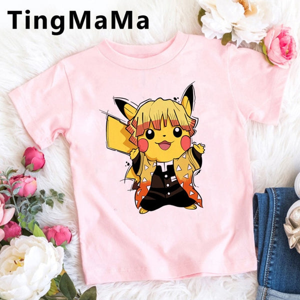 Demon Slayer Kimetsu No Yaiba T Shirt Kids Summer Tops Cartoon T-shirt Funny Anime Demon Blade Girls Tops Cute Children Clothes