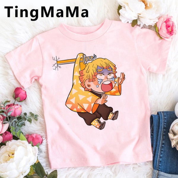 Demon Slayer Kimetsu No Yaiba T Shirt Kids Summer Tops Cartoon T-shirt Funny Anime Demon Blade Girls Tops Cute Children Clothes