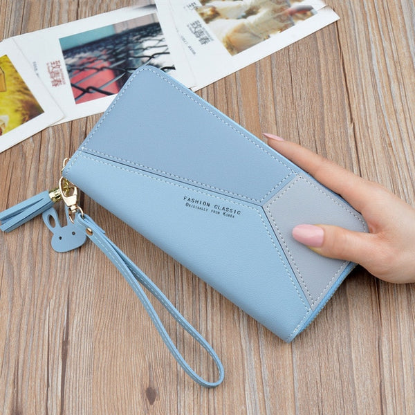 Geometric Luxury Brand Leather Wallets Women Long Zipper Coin Purses Tassel Design Clutch Wallet Female Money Credit Card Holder