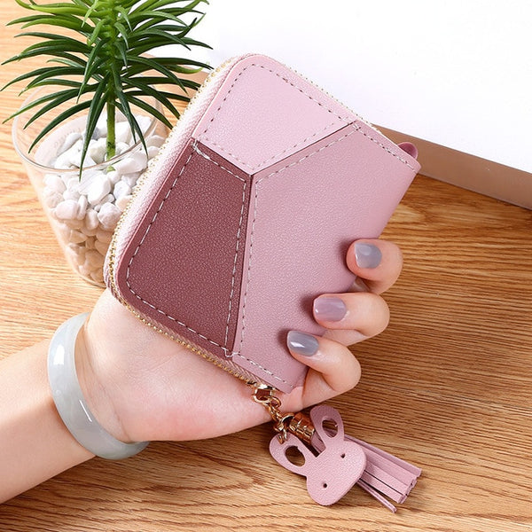 Geometric Luxury Brand Leather Wallets Women Long Zipper Coin Purses Tassel Design Clutch Wallet Female Money Credit Card Holder