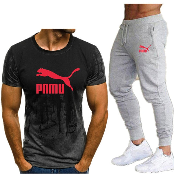 2020 Men's sets t shirts + pants two pieces sets casual tracksuit letter print suits sportwear fitness pants