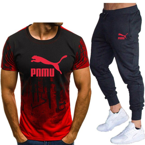 2020 Men's sets t shirts + pants two pieces sets casual tracksuit letter print suits sportwear fitness pants