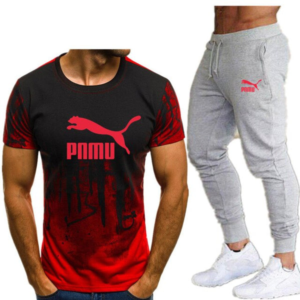 2020 Men's sets t shirts + pants two pieces sets casual tracksuit letter print suits sportwear fitness pants