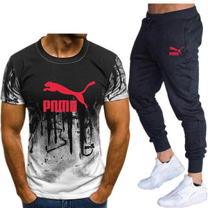 2020 Men's sets t shirts + pants two pieces sets casual tracksuit letter print suits sportwear fitness pants