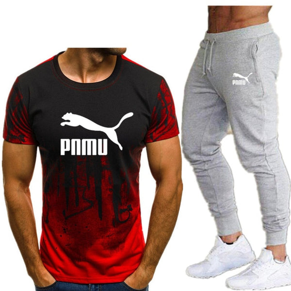 2020 Men's sets t shirts + pants two pieces sets casual tracksuit letter print suits sportwear fitness pants