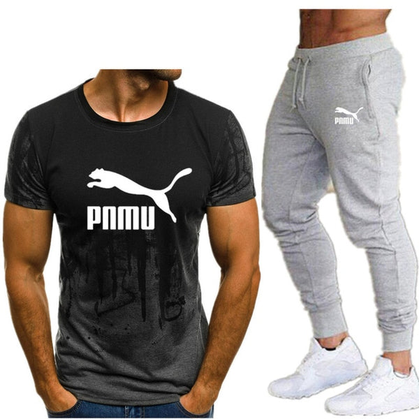 2020 Men's sets t shirts + pants two pieces sets casual tracksuit letter print suits sportwear fitness pants