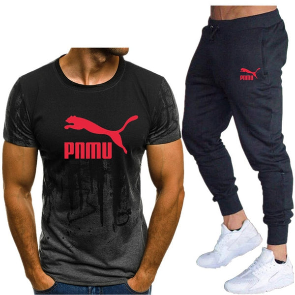 2020 Men's sets t shirts + pants two pieces sets casual tracksuit letter print suits sportwear fitness pants