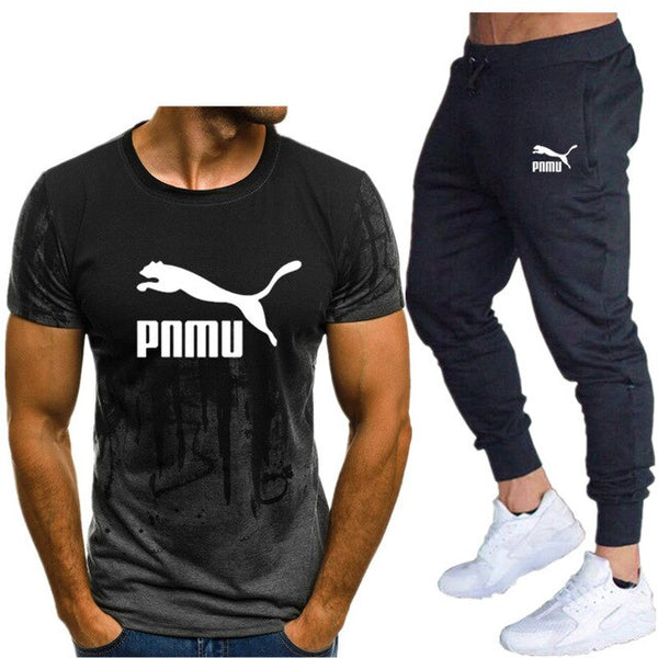 2020 Men's sets t shirts + pants two pieces sets casual tracksuit letter print suits sportwear fitness pants