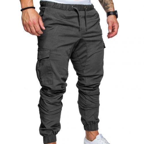 Men Casual Solid Color Pockets Waist Drawstring Ankle Tied Skinny Cargo Pants Solid color pair with all variety of blouses gifts