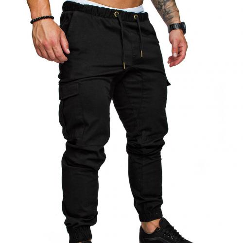 Men Casual Solid Color Pockets Waist Drawstring Ankle Tied Skinny Cargo Pants Solid color pair with all variety of blouses gifts