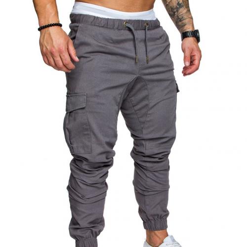 Men Casual Solid Color Pockets Waist Drawstring Ankle Tied Skinny Cargo Pants Solid color pair with all variety of blouses gifts