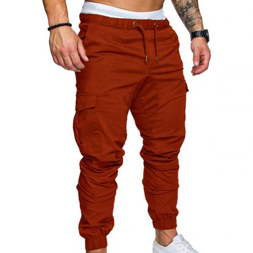 Men Casual Solid Color Pockets Waist Drawstring Ankle Tied Skinny Cargo Pants Solid color pair with all variety of blouses gifts
