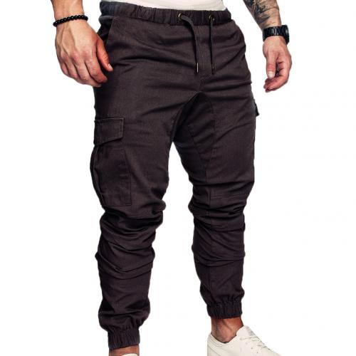 Men Casual Solid Color Pockets Waist Drawstring Ankle Tied Skinny Cargo Pants Solid color pair with all variety of blouses gifts