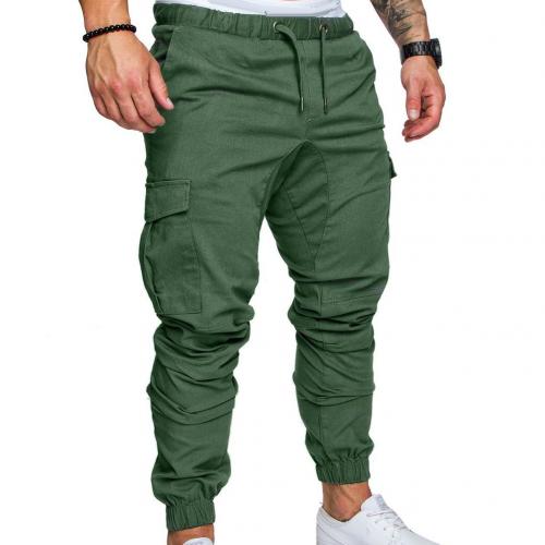 Men Casual Solid Color Pockets Waist Drawstring Ankle Tied Skinny Cargo Pants Solid color pair with all variety of blouses gifts