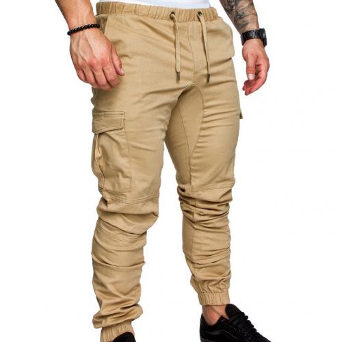 Men Casual Solid Color Pockets Waist Drawstring Ankle Tied Skinny Cargo Pants Solid color pair with all variety of blouses gifts