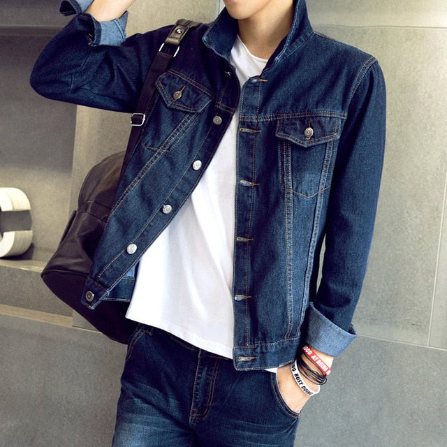 Jacket Chaqueta Hombre Solid Casual Slim Mens Denim Jacket Bomber Jacket Men Cowboy Men's Spring Jean