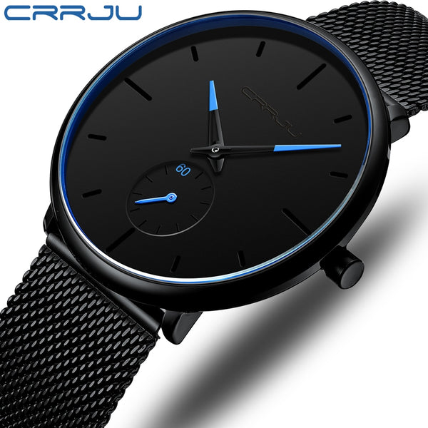 New CRRJU Top Brand Men Watches Men's Full Steel Mesh Band Waterproof Casual Quartz Clock Male Wrist Watch Relogio Masculino