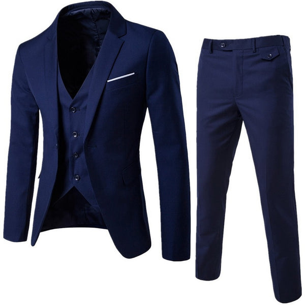 DIHOPE 2020 Business Blazer +Vest +Pants Suit Sets Men Autumn Fashion Solid Slim Wedding Set Vintage Classic Blazers Male