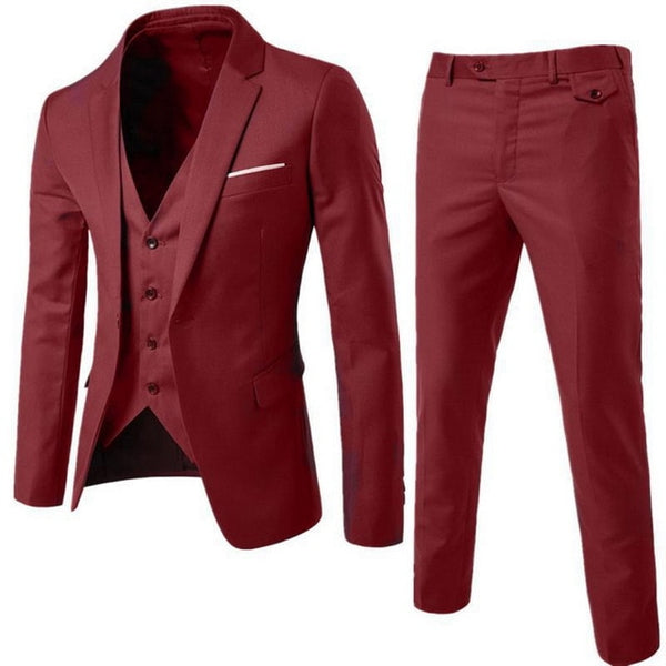 DIHOPE 2020 Business Blazer +Vest +Pants Suit Sets Men Autumn Fashion Solid Slim Wedding Set Vintage Classic Blazers Male