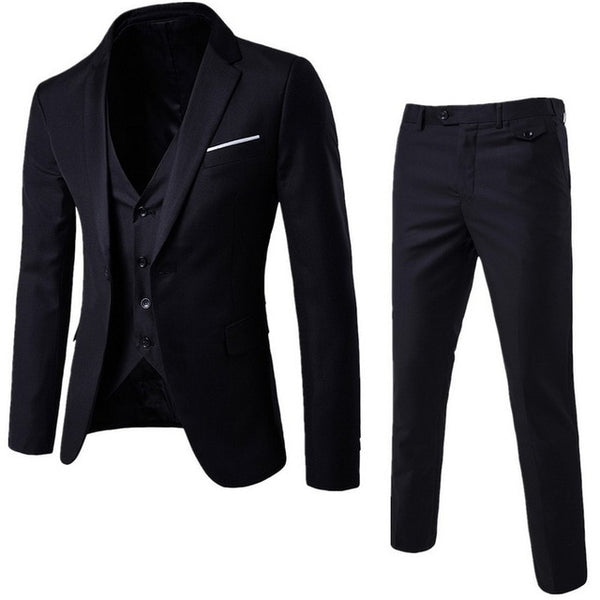 DIHOPE 2020 Business Blazer +Vest +Pants Suit Sets Men Autumn Fashion Solid Slim Wedding Set Vintage Classic Blazers Male