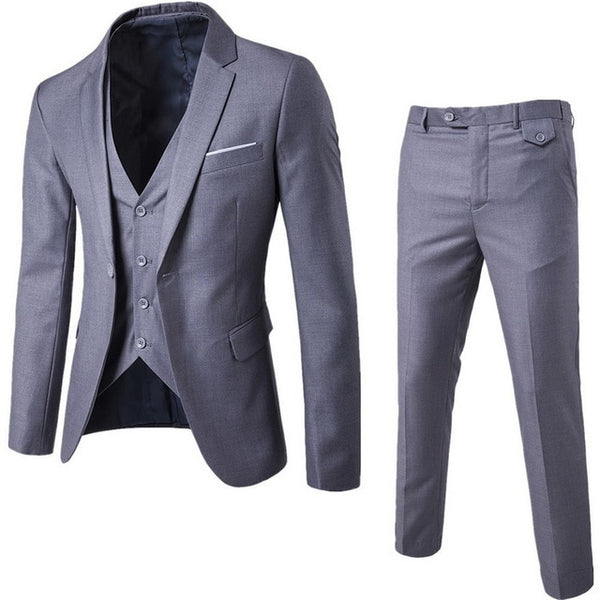 DIHOPE 2020 Business Blazer +Vest +Pants Suit Sets Men Autumn Fashion Solid Slim Wedding Set Vintage Classic Blazers Male