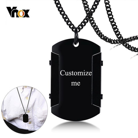 Vnox Personalize Thick Dog Tag for Men High Polished Black Stainless Steel Necklace Custom Male Jewel Gift for Him Drop Shipping