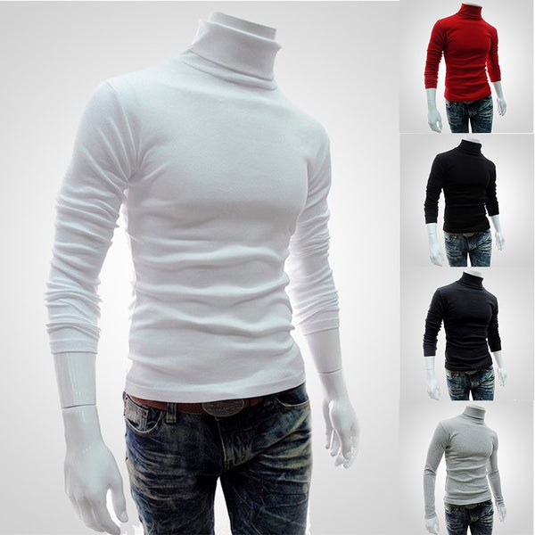 2020 Autumn Winter Classic Men's Sweater Males Turtleneck Casual Sweater Homme Slim Fit Knitted Cotton Pullovers Solid Color