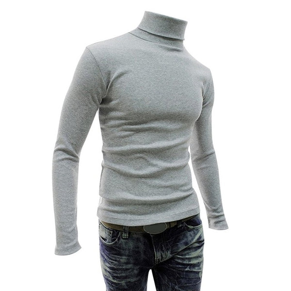 2020 Autumn Winter Classic Men's Sweater Males Turtleneck Casual Sweater Homme Slim Fit Knitted Cotton Pullovers Solid Color