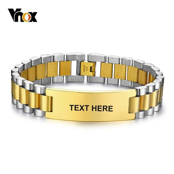 Vnox Free Custom Record Stainless Steel Bracelets for Men 15.5mm Wide Chunky Link Chain Bracelets Tough Man Jewels