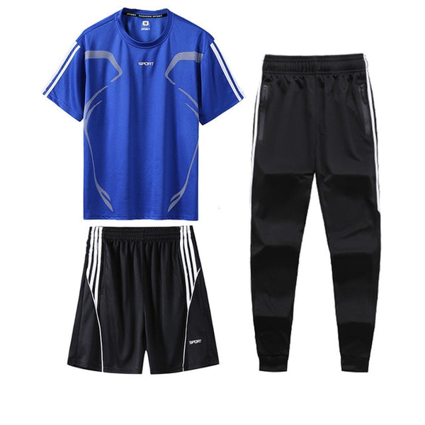 3 Pcs/Sets Sports T-Shirt Men's Suits Running Shrits+Sports Shorts+Jogging Pants Mens Sportswear Suit Soccer Play Gym Sets 2020