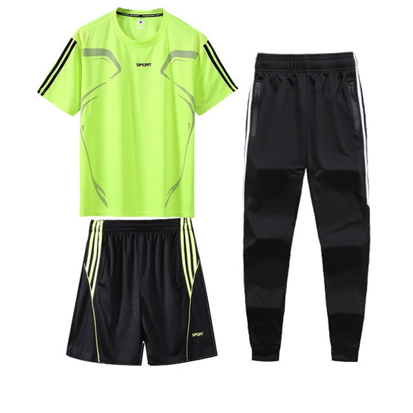 3 Pcs/Sets Sports T-Shirt Men's Suits Running Shrits+Sports Shorts+Jogging Pants Mens Sportswear Suit Soccer Play Gym Sets 2020