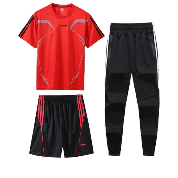 3 Pcs/Sets Sports T-Shirt Men's Suits Running Shrits+Sports Shorts+Jogging Pants Mens Sportswear Suit Soccer Play Gym Sets 2020