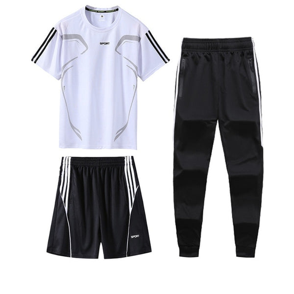 3 Pcs/Sets Sports T-Shirt Men's Suits Running Shrits+Sports Shorts+Jogging Pants Mens Sportswear Suit Soccer Play Gym Sets 2020