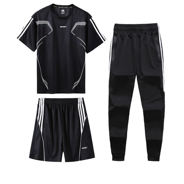 3 Pcs/Sets Sports T-Shirt Men's Suits Running Shrits+Sports Shorts+Jogging Pants Mens Sportswear Suit Soccer Play Gym Sets 2020